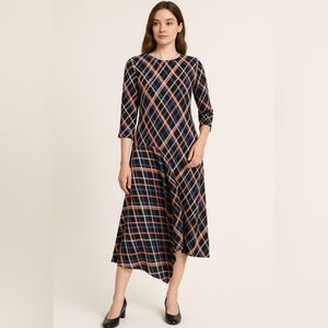 Zara Trafaluc Womens Dress S Geo Plaid Asymmetrical Midi Dress Multicolor